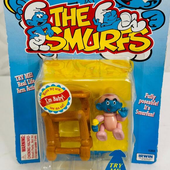 5 for $25| 1996 The Smurfs Baby Smurf with High Chair Figure - Picture 2 of 10